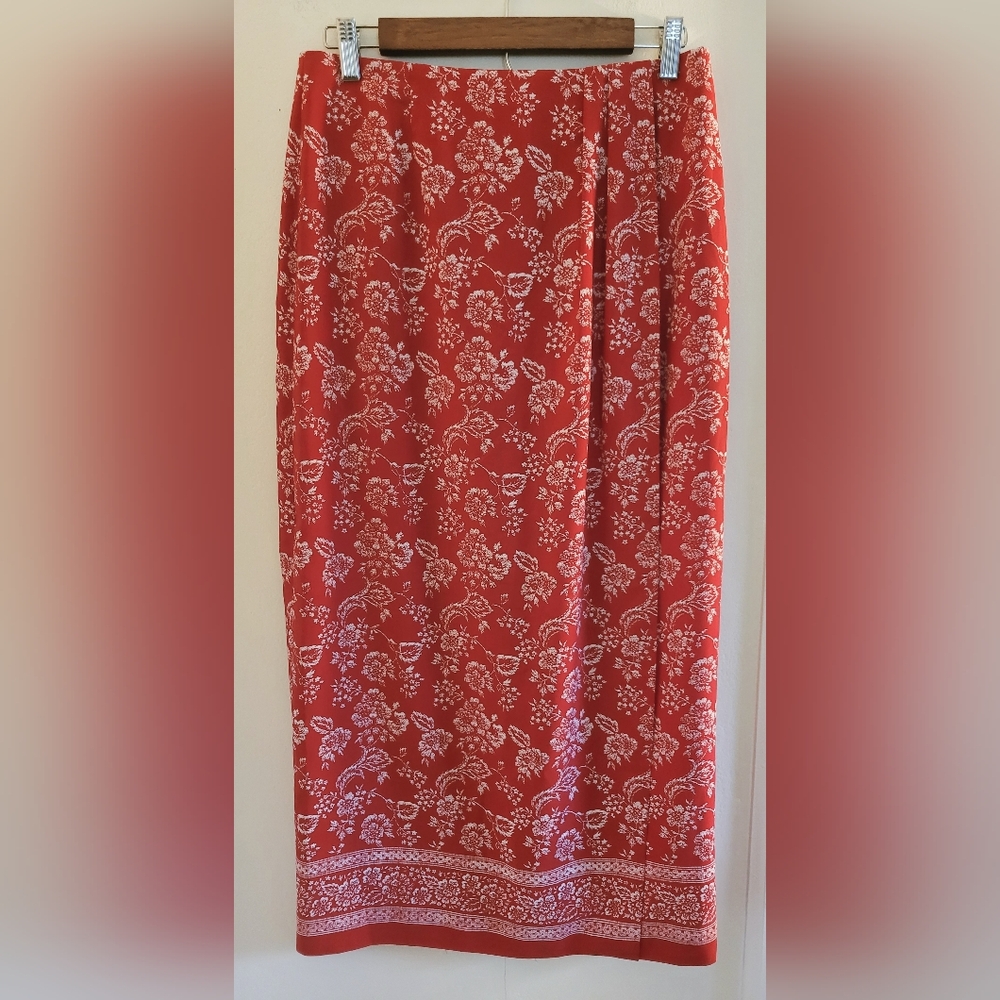 Red Floral Midi Skirt - Classic Feminine Style